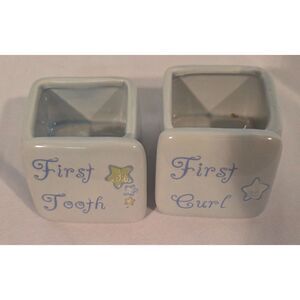 Ceramic Baby Keepsake Boxes First Tooth & First Curl Set Blue